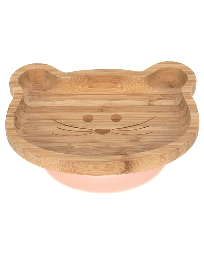 Bambus-Teller LITTLE CHUMS MOUSE mit Saugfuß in holz/rosa