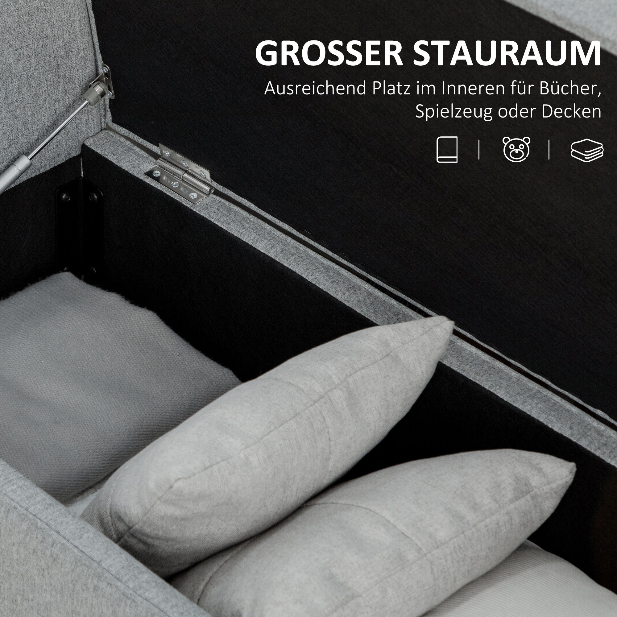 HOMCOM Sitzbank mit verstecktem Stauraum grau 140L x 49B x 68H cm