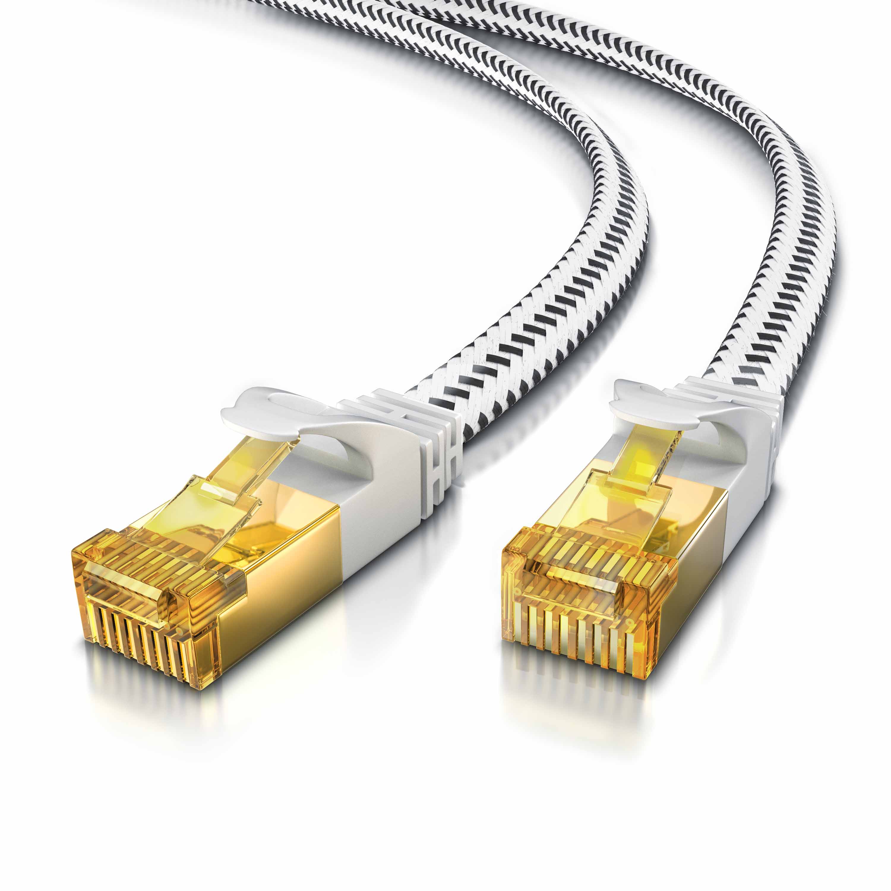 Primewire Flachbandpatchkabel CAT 7 mit Baumwollummantelung - Gigabit Ethernet LAN Kabel - 10 Gbit/s - U/FTP PIMF Schirmung - Netzwerkkabel - 15m