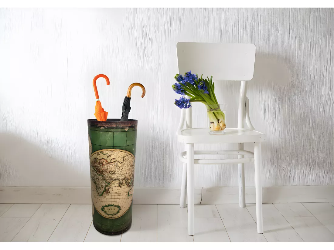 Stockage De Parapluie Vert Beige Mdf Canvas Retro 49,5x20x20