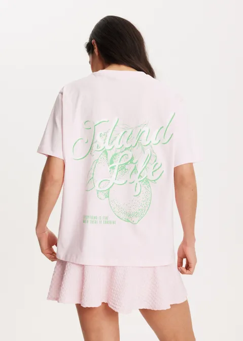 T-shirt met print island life roze (ROS.L)