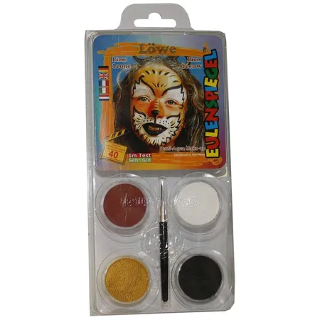 Eulenspiegel Profi-Aqua Make up Löwe mit Pinsel, Anleitung 4 Farben