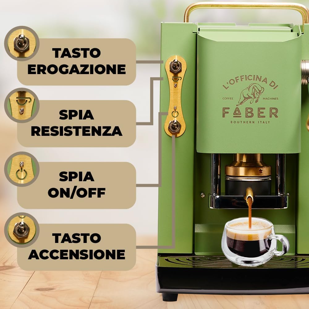 FABER COFFEE MACHINES | Modèle Pro Total Inox Deluxe | Machine à café à dosettes ese 44mm | Pressacialda en laiton réglable | électrovanne de série (laiton)