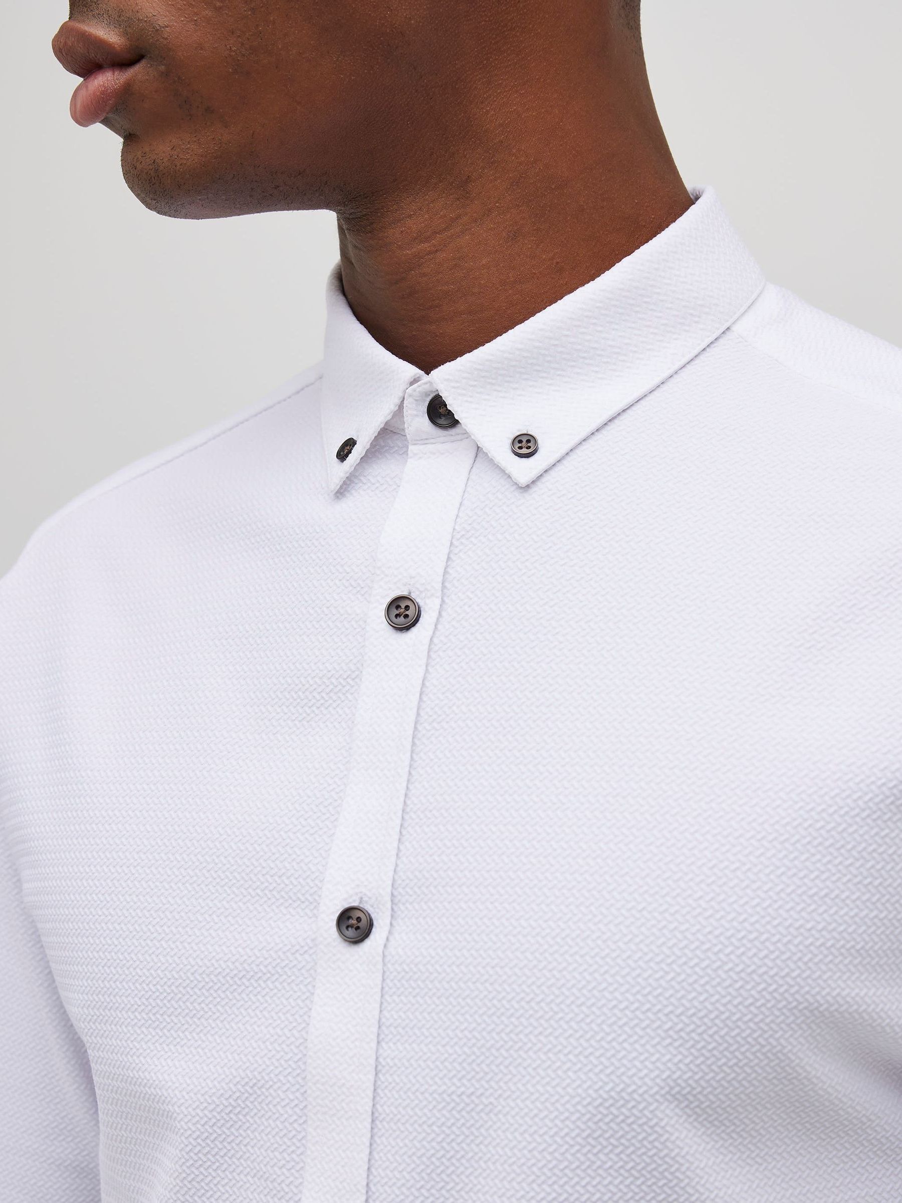 Wit - River Island Long Sleeve Textured Muscle Fit Shirt