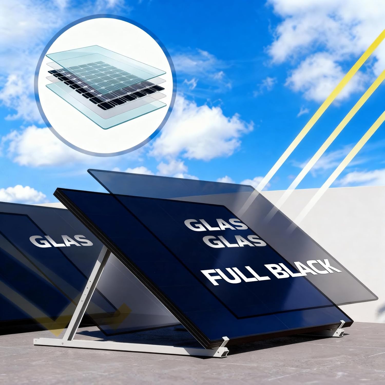 SUNNIVA® 1000W Balkonkraftwerk mit 2,24 kWh Speicher MARSTEK B2500-D, BIFAZIAL FULLBLACK komplett Steckdose, PV Solaranlage Komplettset mit Solarspeicher, 2x 500W N-Type Glas-Glas Bifacial Module