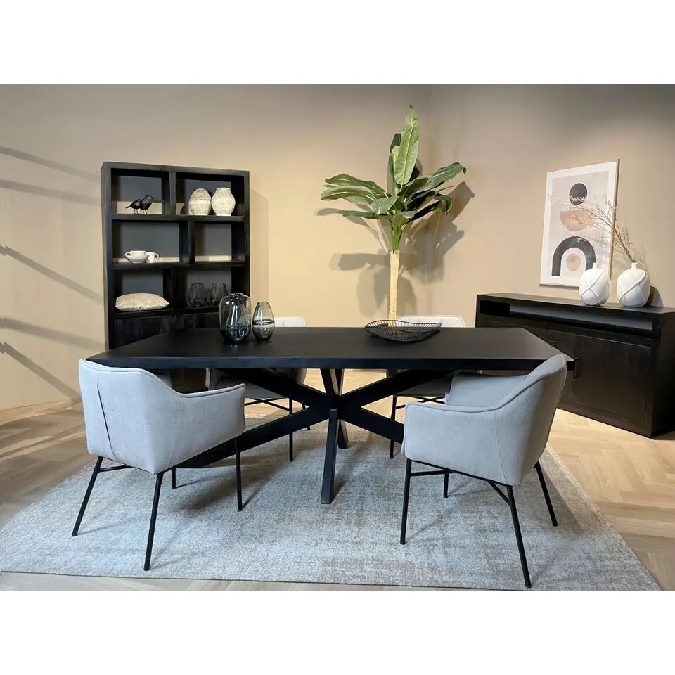 Livingfurn - e Zwart Eetkamertafel - - Mango Hout - 220 cm