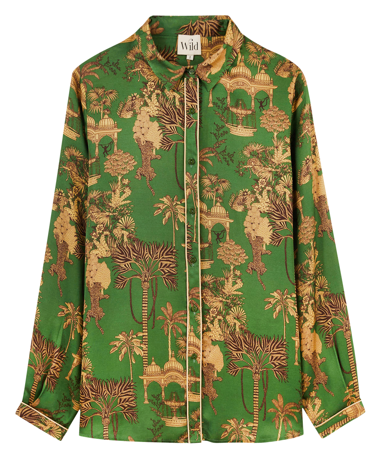 MANI - Chemise ajustée imprimée satinée| Kaki