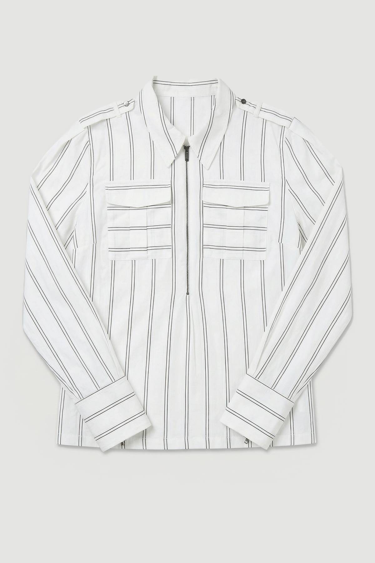 KarenMillen Chemise Utilitaire en Coton Tissé à Rayures Audacieuses Grande Taille
