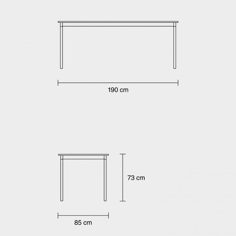 Muuto Base tafel 190x85 zwart linoleum blad, multiplex rand