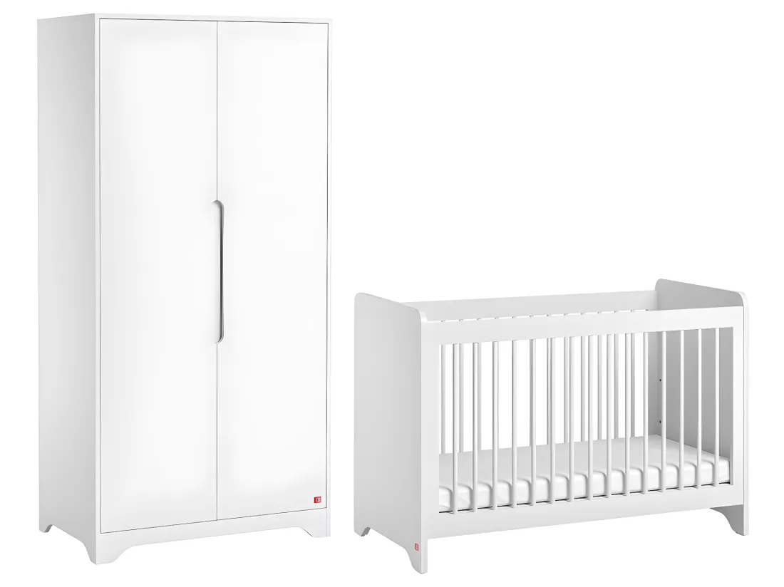 Lit bébé 60x120 et armoire 2 portes Ova Blanc