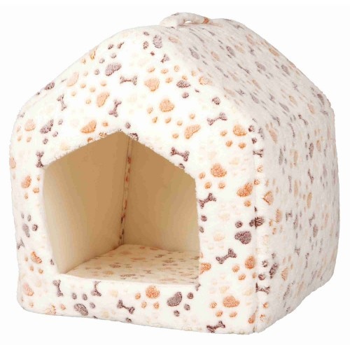 Cama em forma de caverna Trixie Lingo branca e bege para cães