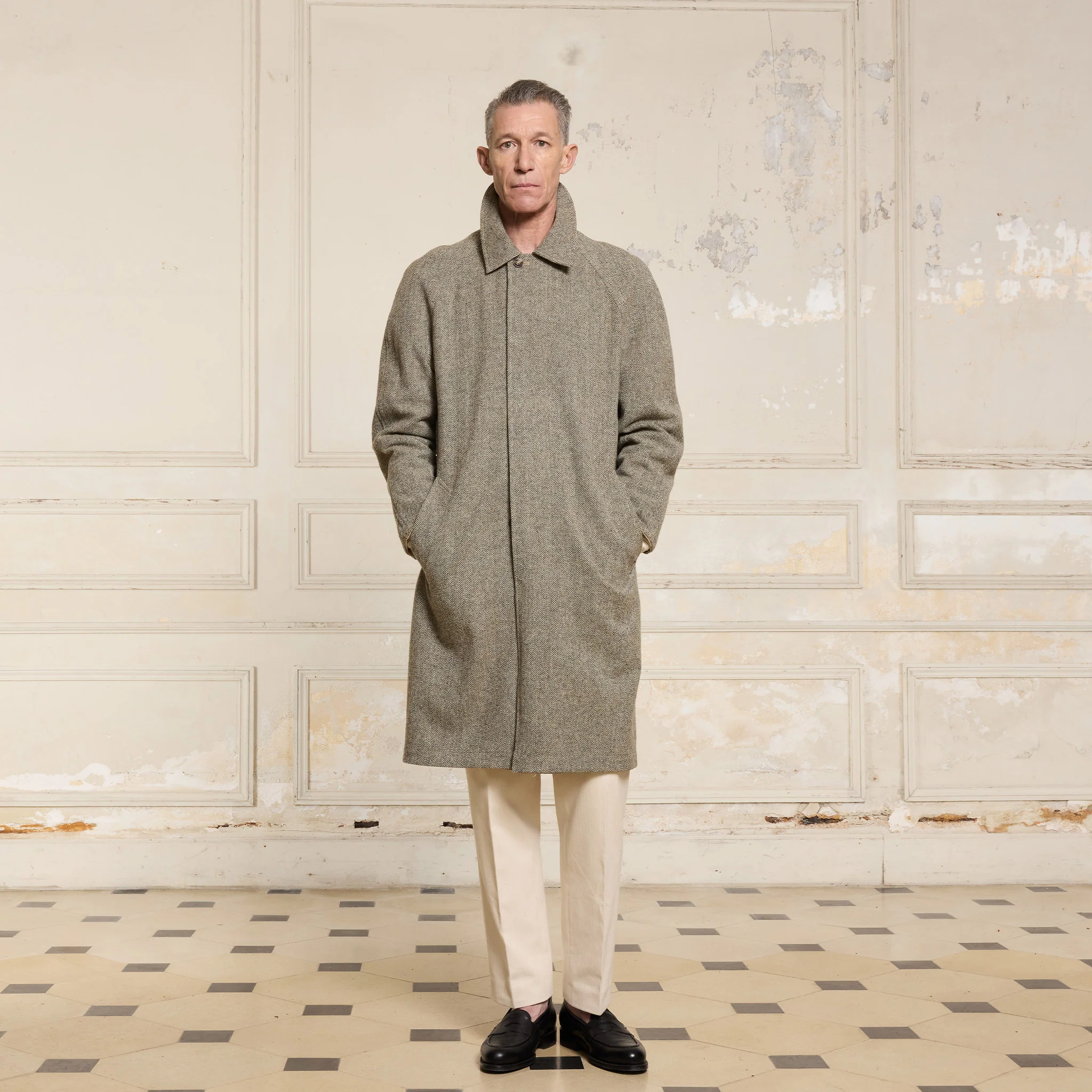 Reversible mac in water-repellent cotton and beige wool