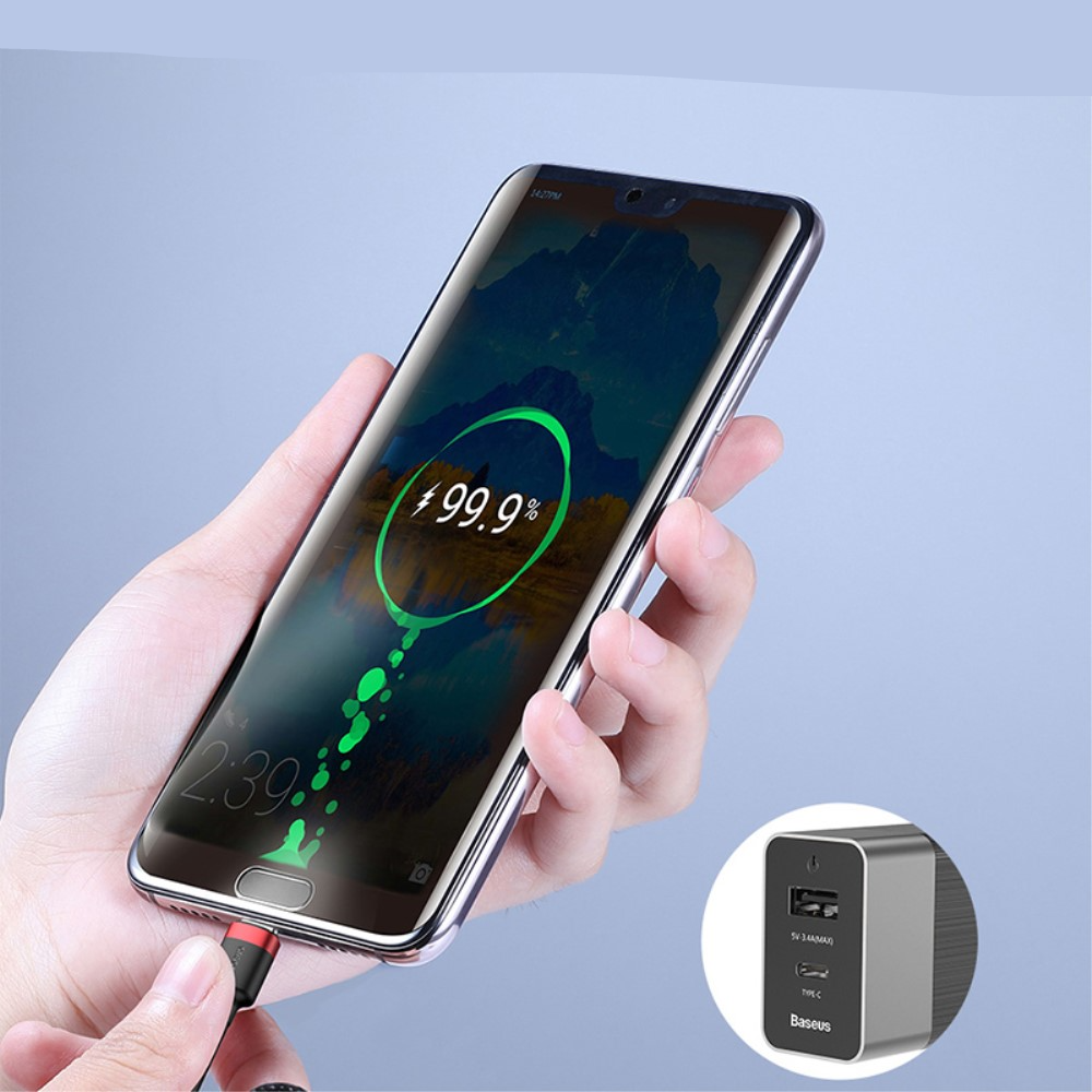 (2m) 60W USB C Nylon Ladekabel Fast Charge QC 3.0 Datenkabel - Schwarz