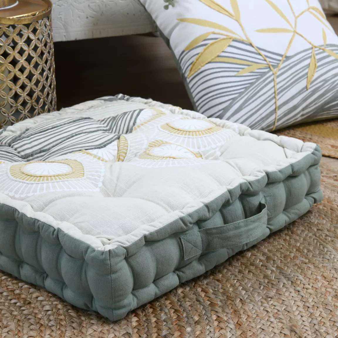 Coussin de sol carré coton bas (45 x 45 cm) Yuki Ecru