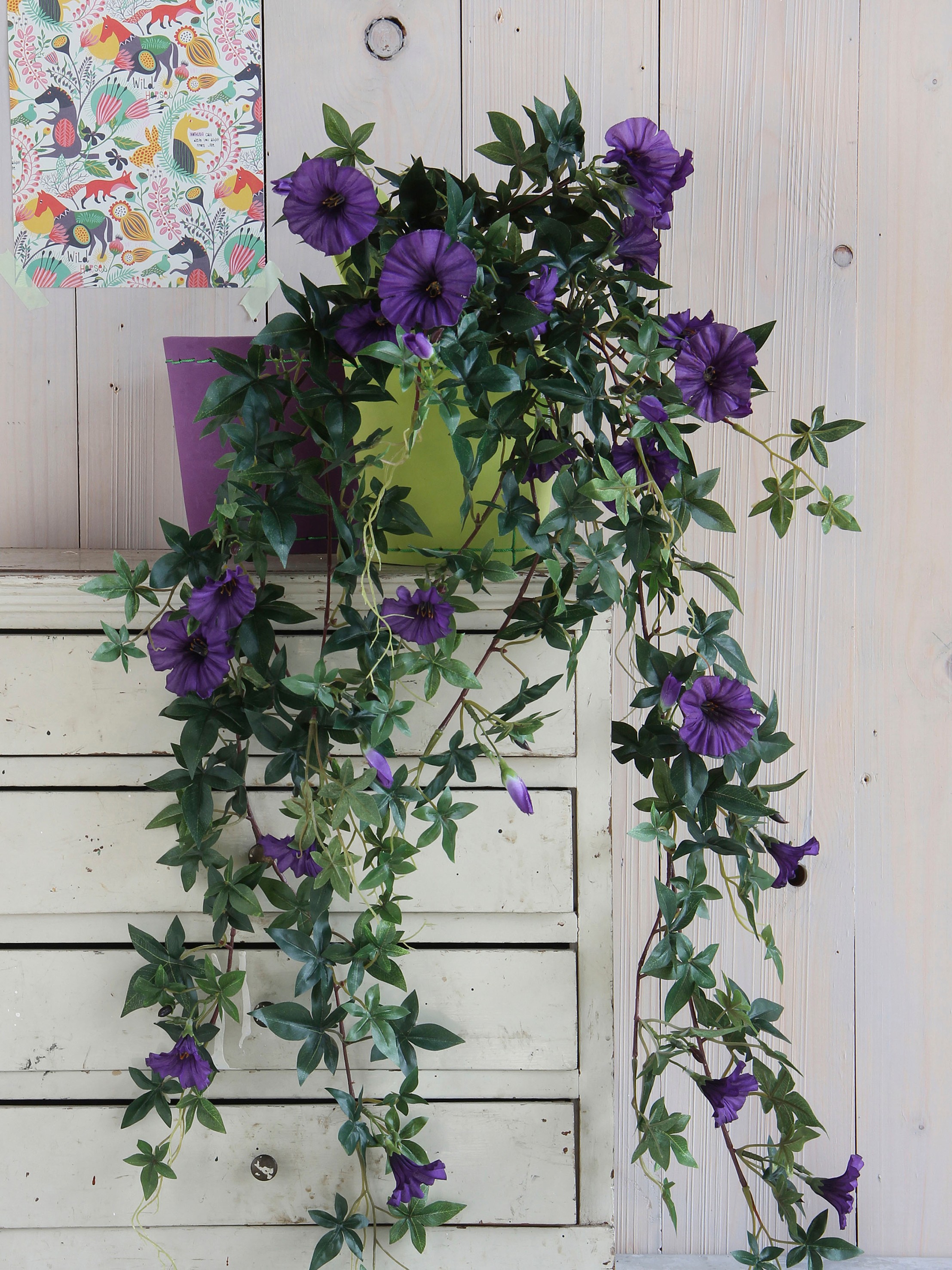 Mica decorations - pétunia artificielle violet foncé en pot l50