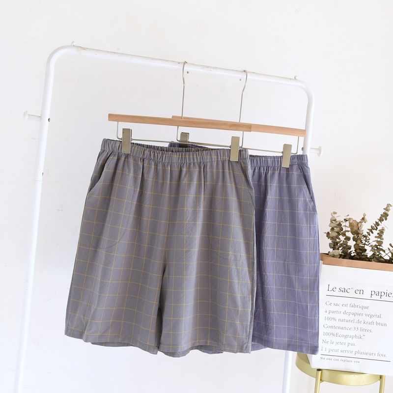 Dogini - Geruite pyjamashort met gemiddelde taille