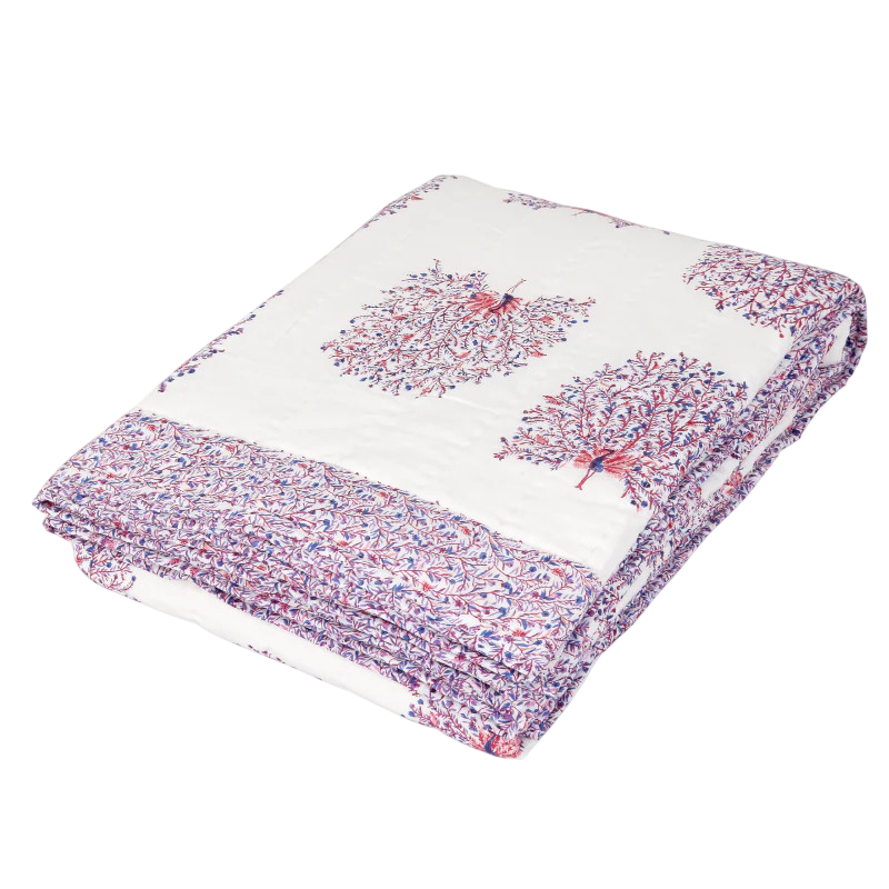 Quilt Dancing Peacock 230 x 270 cm reversible Weiss, Rosa, Blau BQ 67