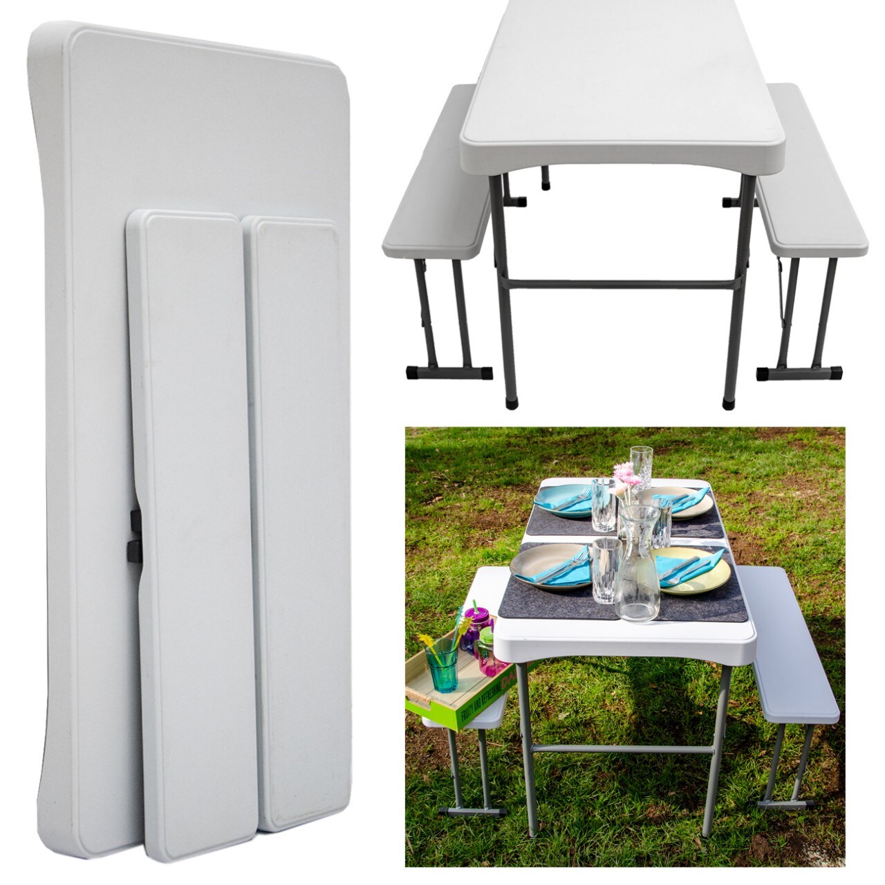 Bierzeltgarnitur für 4 Personen - 112 x 61 cm Bierbank Set - Tisch mit 2 Bänken