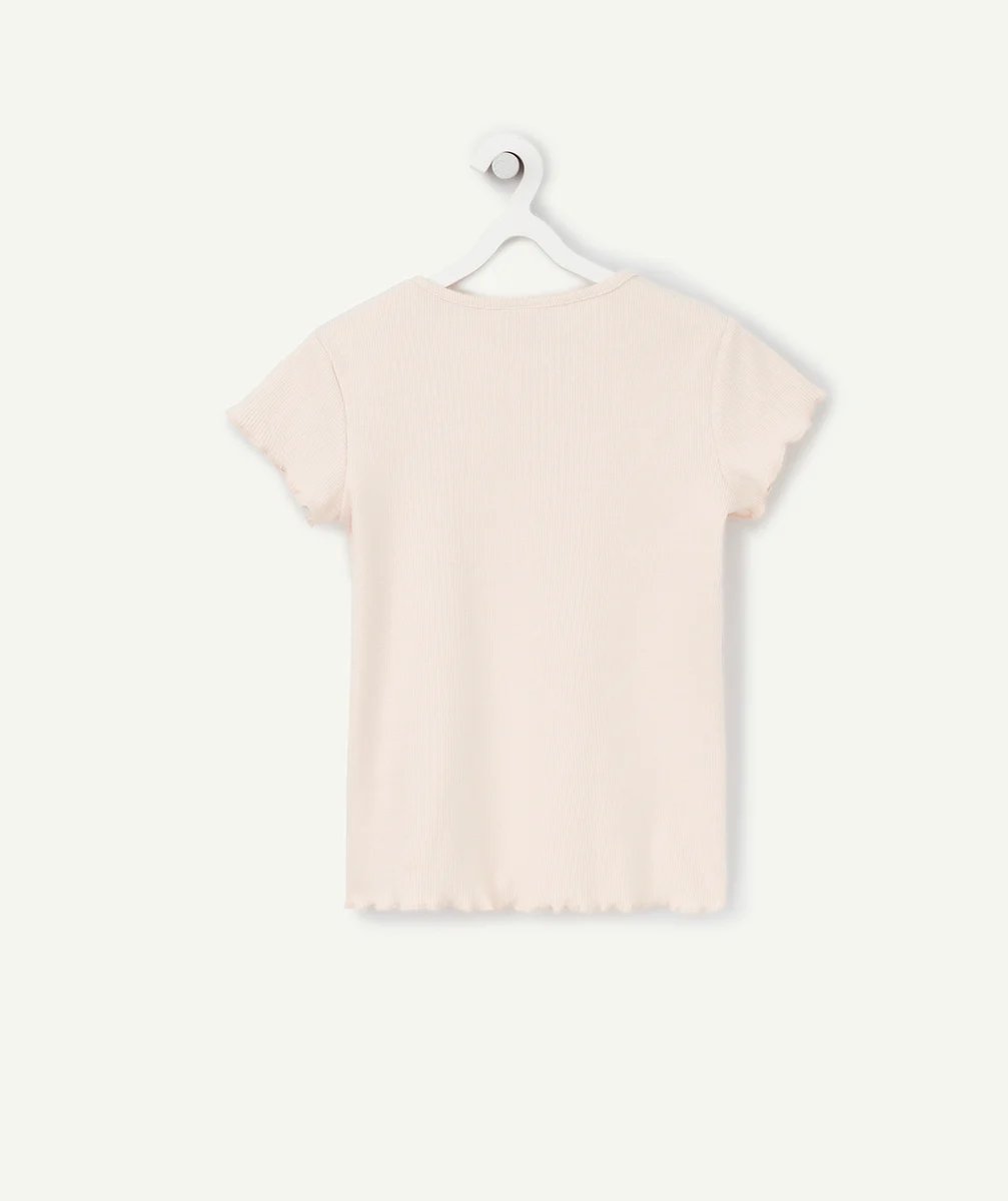 T-SHIRT FILLE ROSE EN COTON BIO AVEC FESTONS