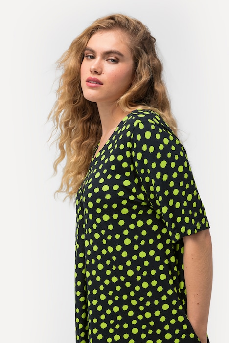 Jerseykleid, Punkte, A-Linie, V-Ausschnitt, Halbarm