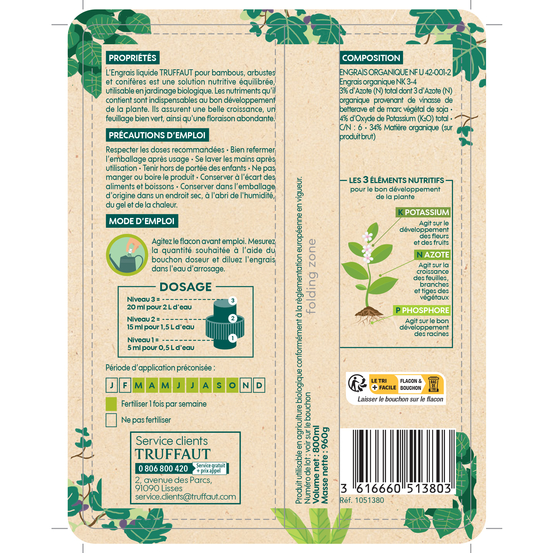 Engrais liquide Truffaut bambous, arbustes et conifères 800 ml