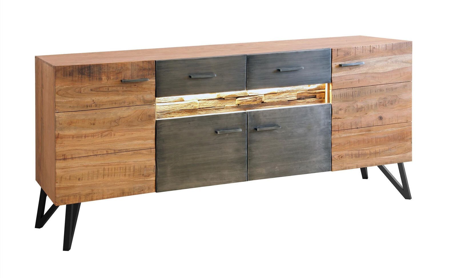Kommode Hawk 175 x 80 x 40 cm Akazienholz/schwarz