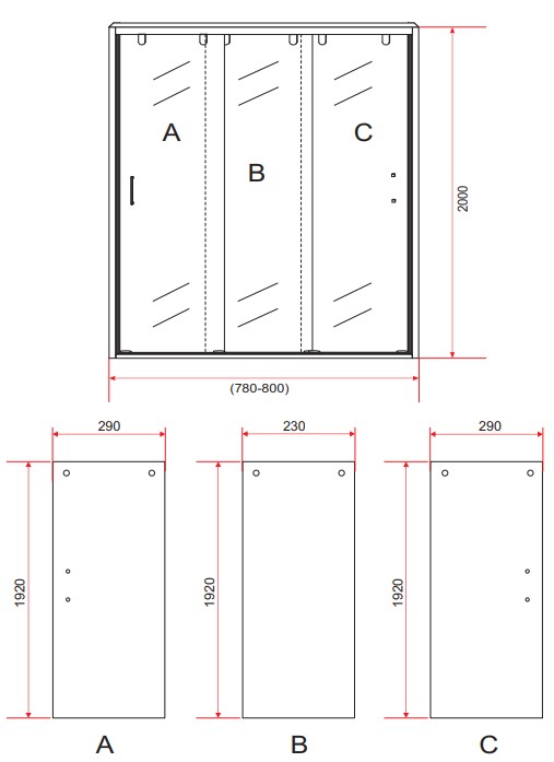 Sanigoods Toru schuifdeur 3-delig 80cm chroom