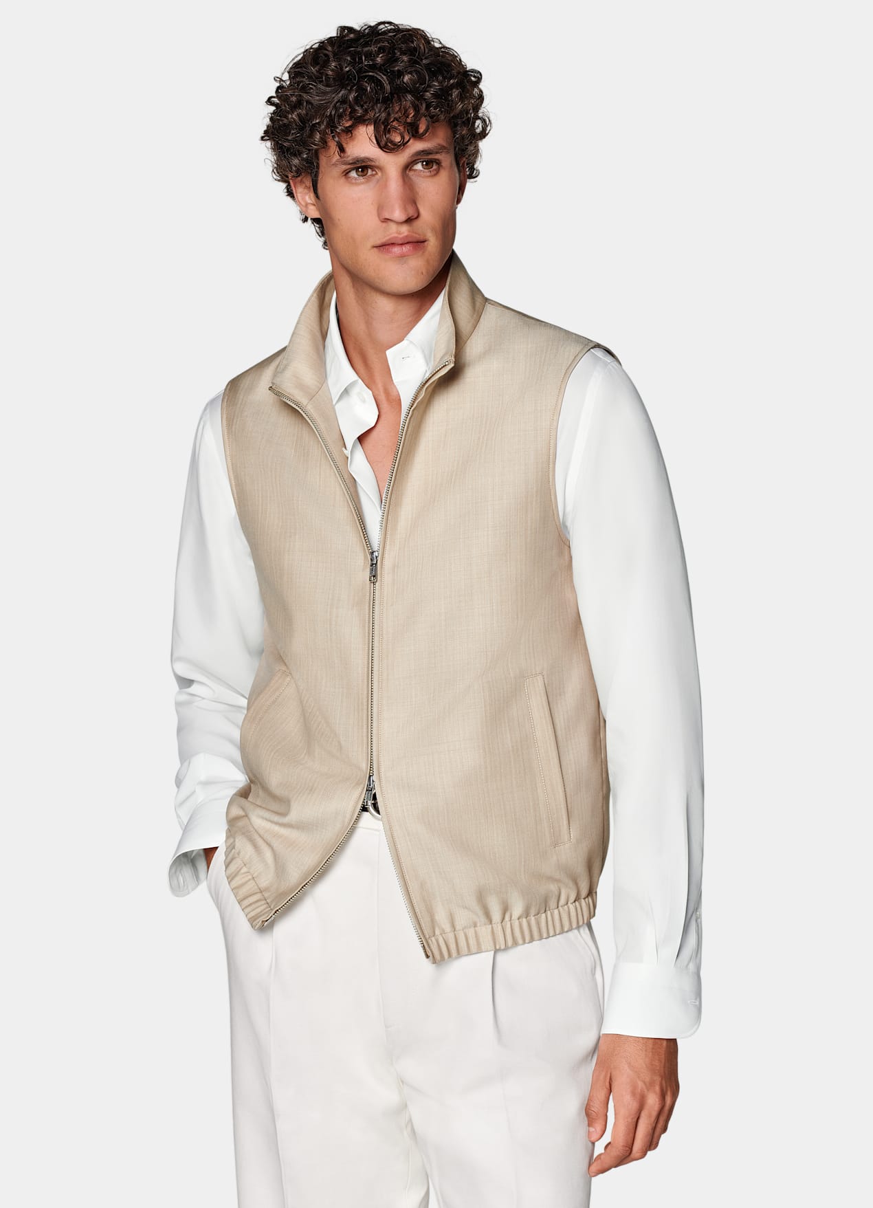 Veste sans manches zippée sable à chevrons