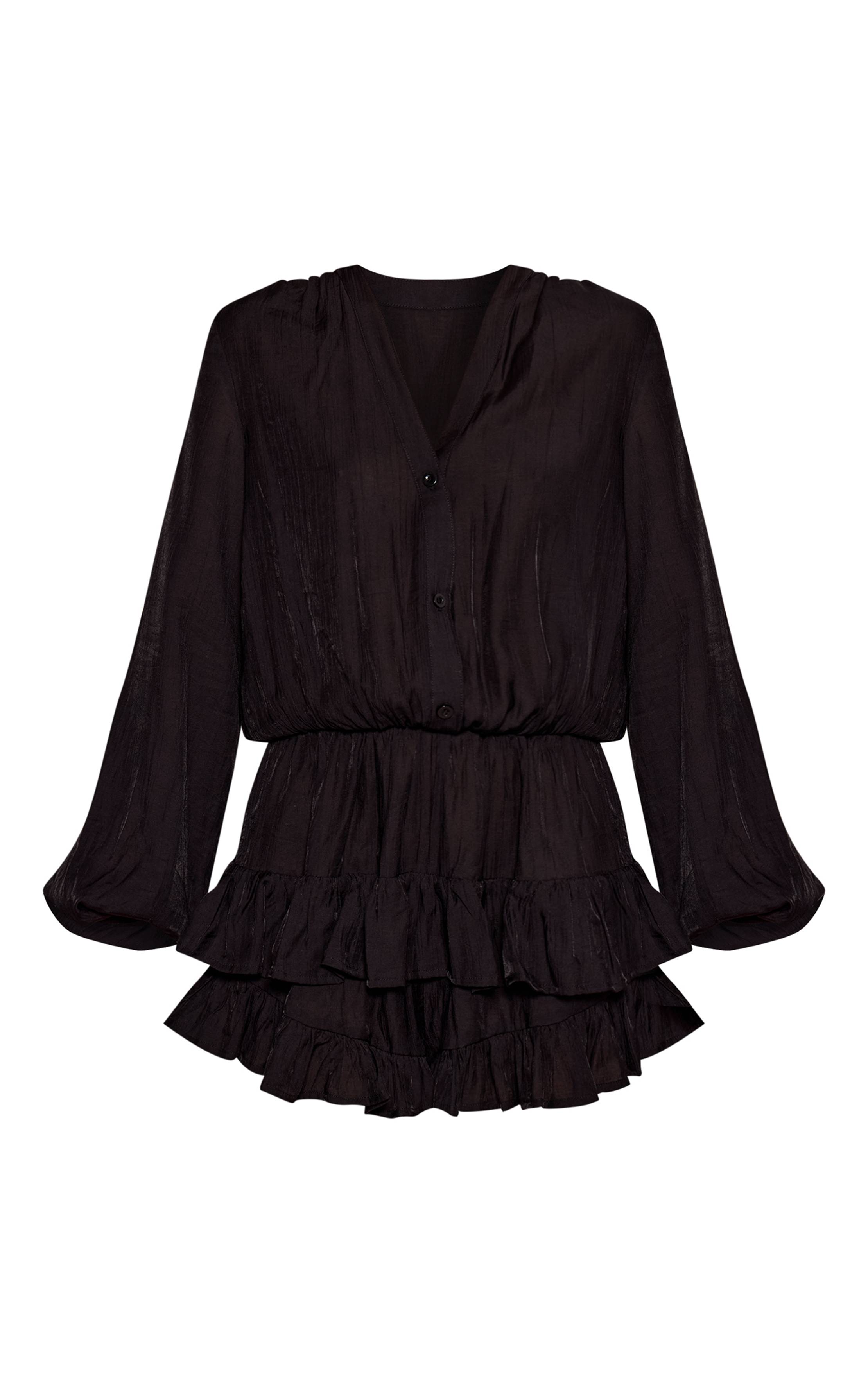 Noir Combi-short En Mousseline À Volants Et Coupe Droite