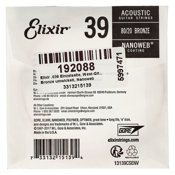 Elixir .039 Western Guitar