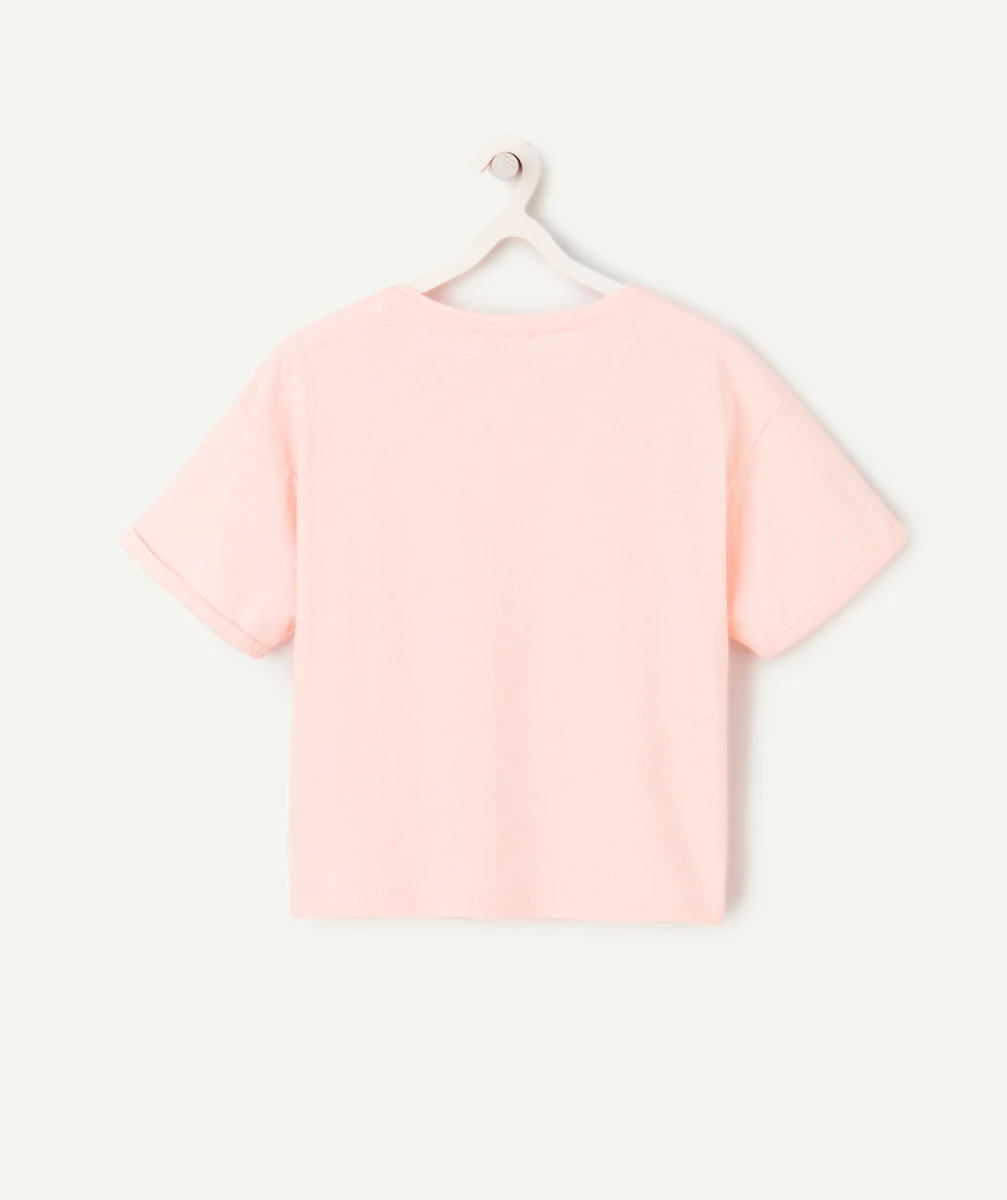 t-shirt manches courtes fille en coton bio rose thème citron