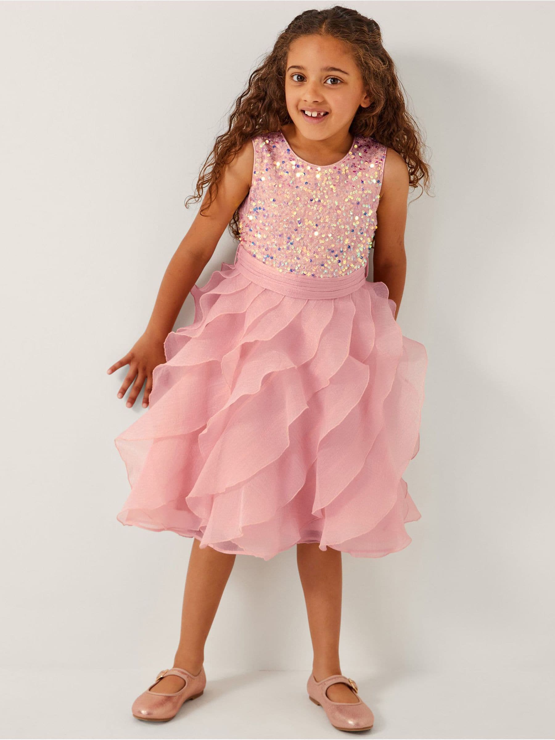 Monsoon Sequin Waterfall Ruffle Party Dress