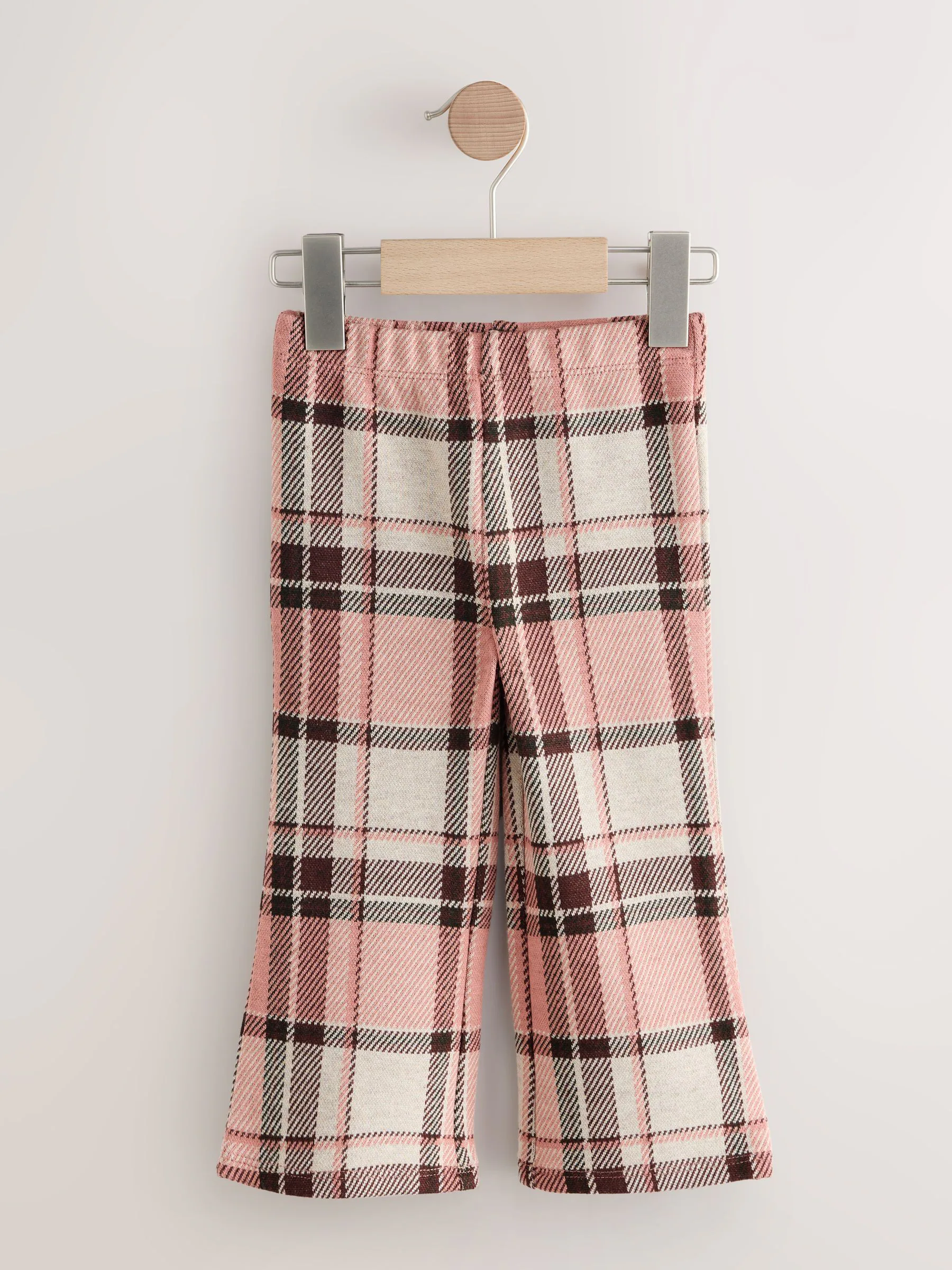 Vaalroze geruit - Geribbelde flare legging (3 mnd-7 jr)