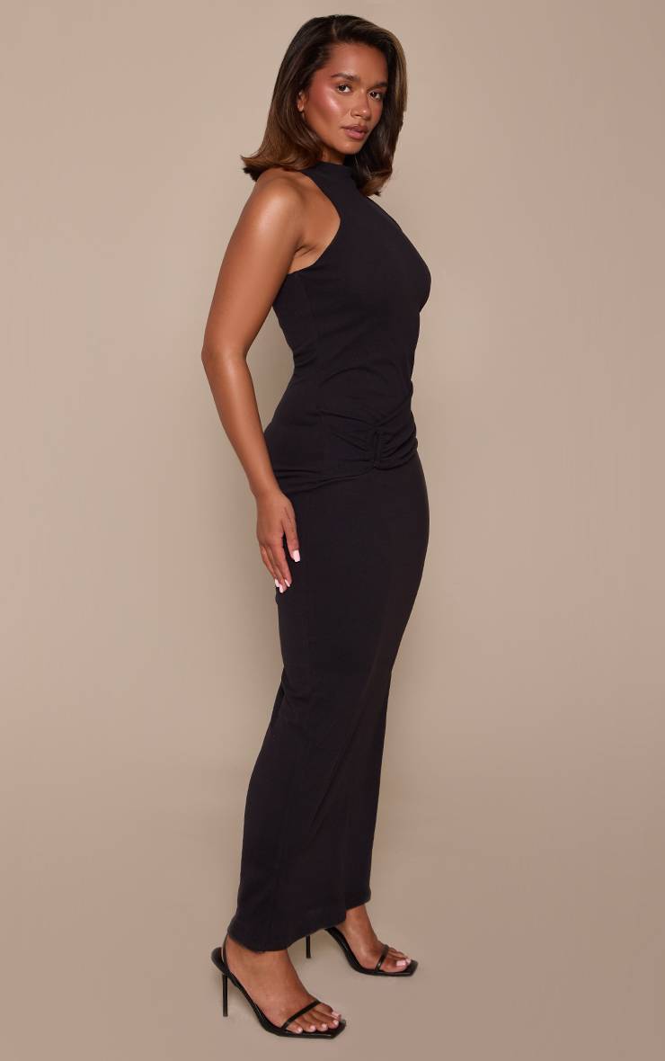 Noir Robe Mi-longue Ajustée Shape À Détail Boucle Et Découpe Toucher Doux