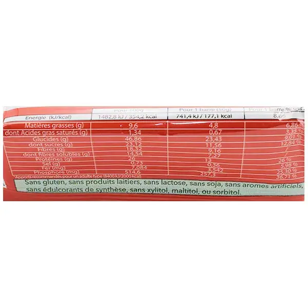 Barra de proteína vegetal orgânica com sabor de frutas vermelhas Vit'all+ 50g