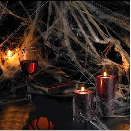 (10g) Halloween Spinnen Netz Grusel Party Deko Dehnbare Spinnwebe inkl. 2 Spinnen - Weiss