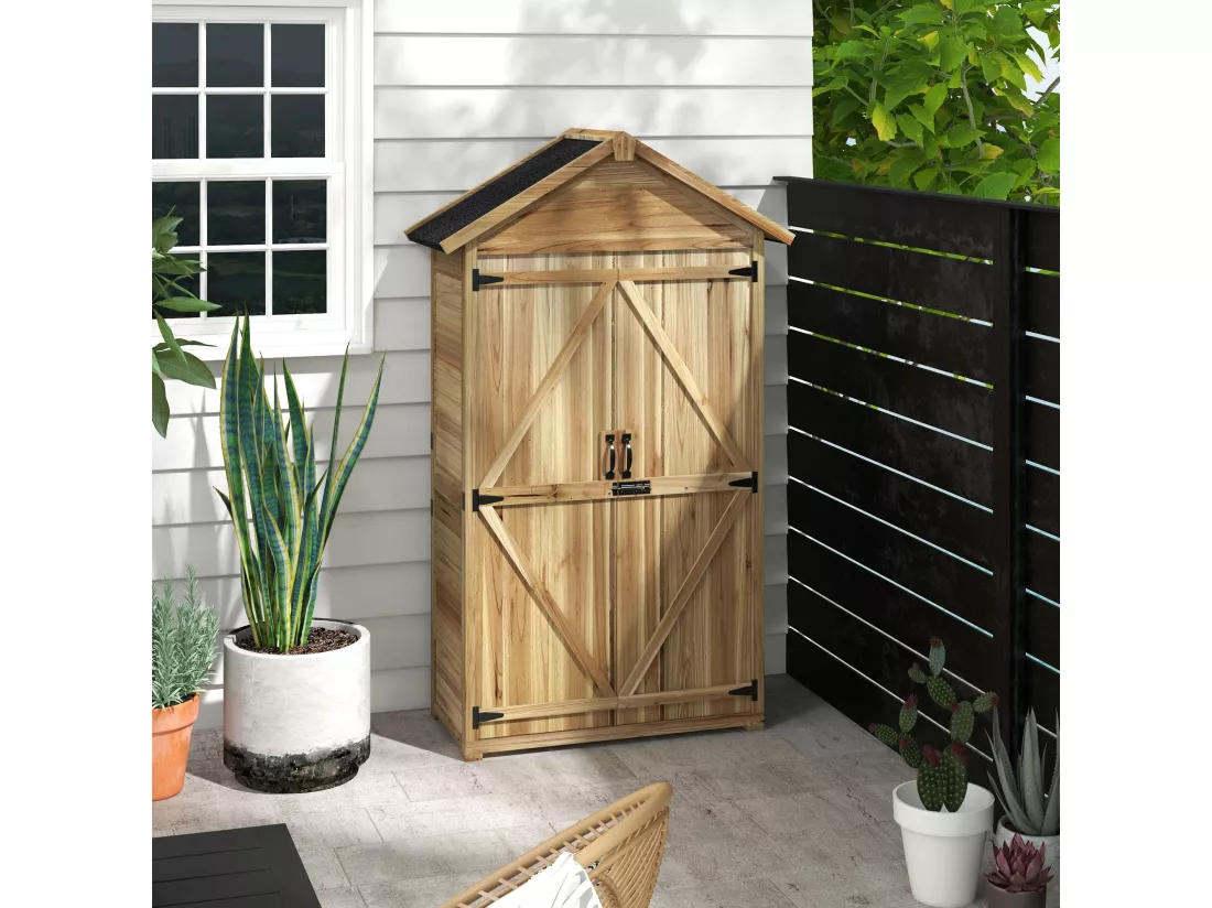 Armoire de jardin abri jardin sur pied toit bitumé 2 portes verrouillables bois sapin pré-huilé