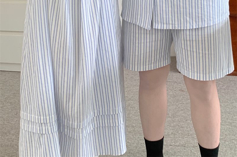 Tanee - Bijpassende gestreepte pyjamajurk / shorts / top / set voor koppels