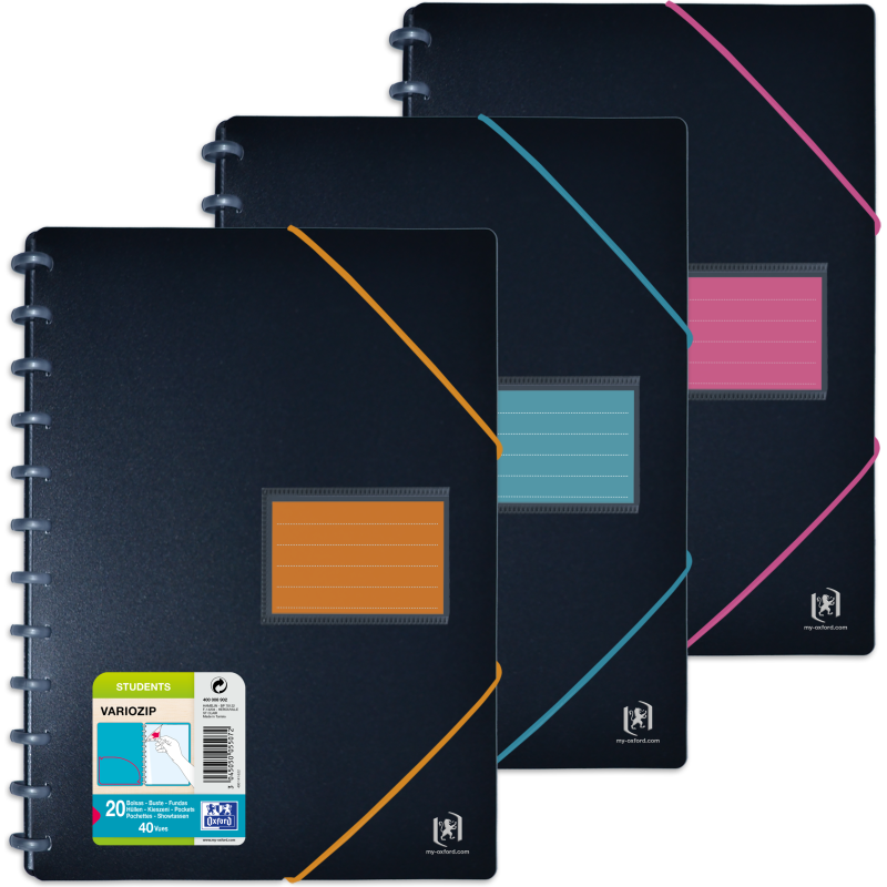 Protège-documents amovible Oxford for student A4 20pochettes zip elastique  assorti