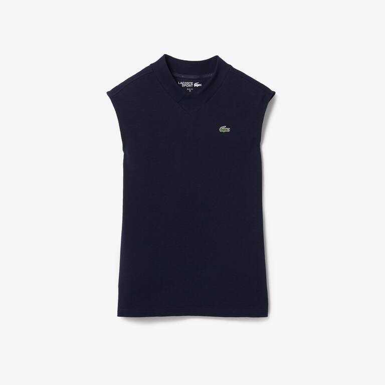 Polo sans manche femme Golf Lacoste SPORT ultra-dry en coton biologique Manches Courtes - Bleu - Lacoste - Femme