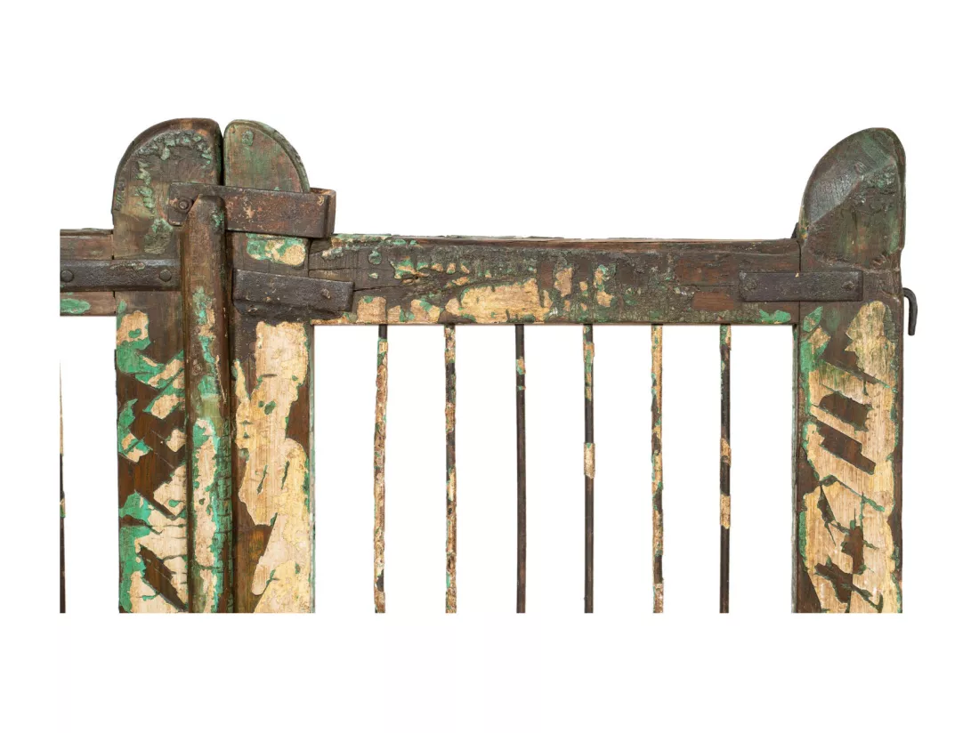 BISCOTTINI Portail - Bois massif et fer finition antique -Portail en métal - Porte décorative - Portail d'entrée -Extérieur - 90x6x100cm