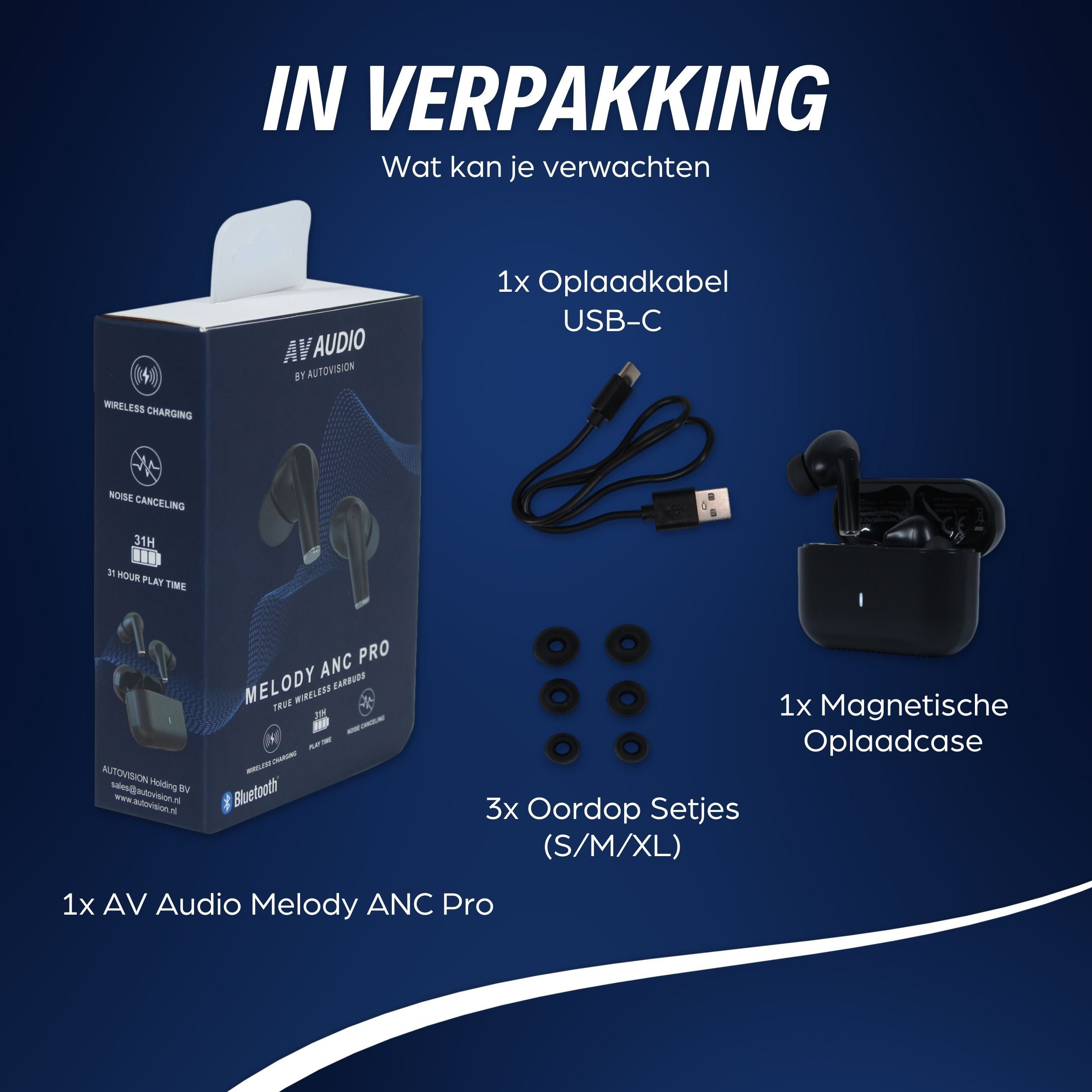 AV Audio Melody ANC Pro Black TWS oordopjes