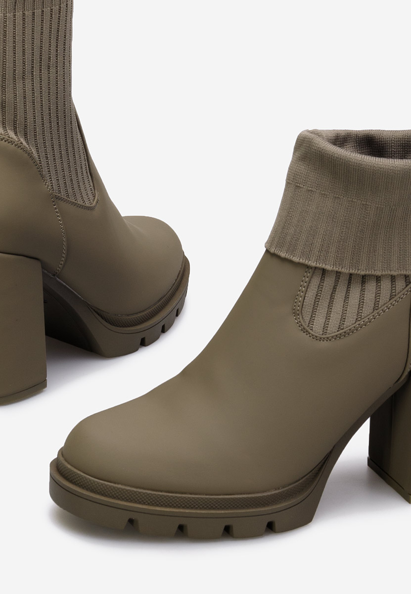 Bottines à gros talon kaki Lorianna