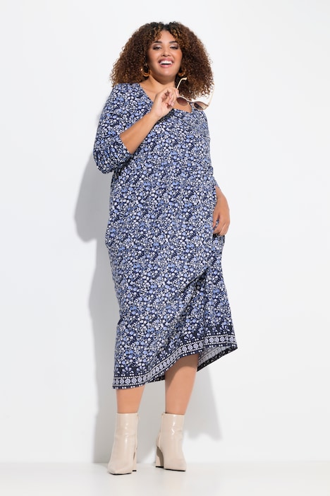 Jerseykleid, A-Linie, Carree-Ausschnitt, Langarm, Taschen
