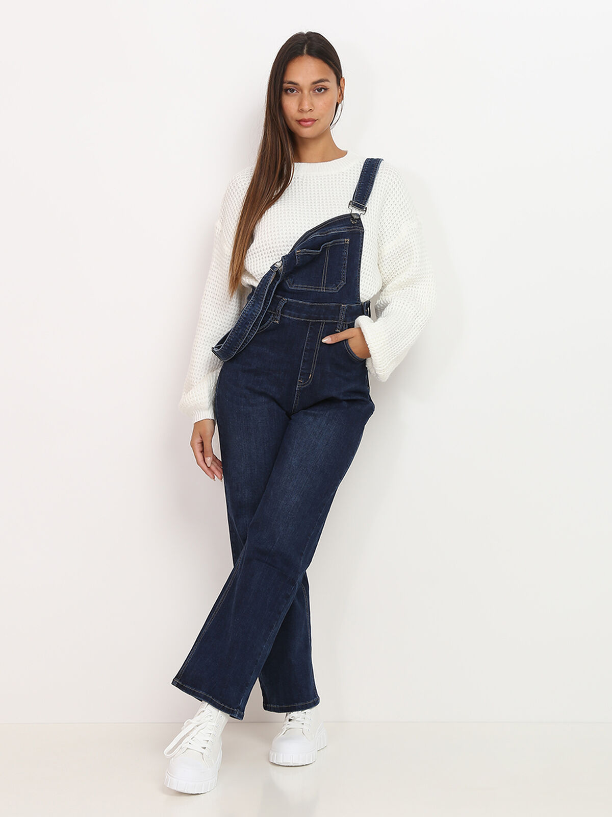 Salopette en jeans wideleg- Bleu