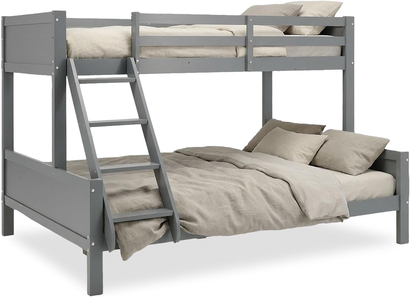 Homestyle4u Etagenbett 2 Kinder 140x200 und 90x200 Kinderbett Hochbett mit Lattenrost Jugendbett Kiefer Holz Grau | Artikel 2525