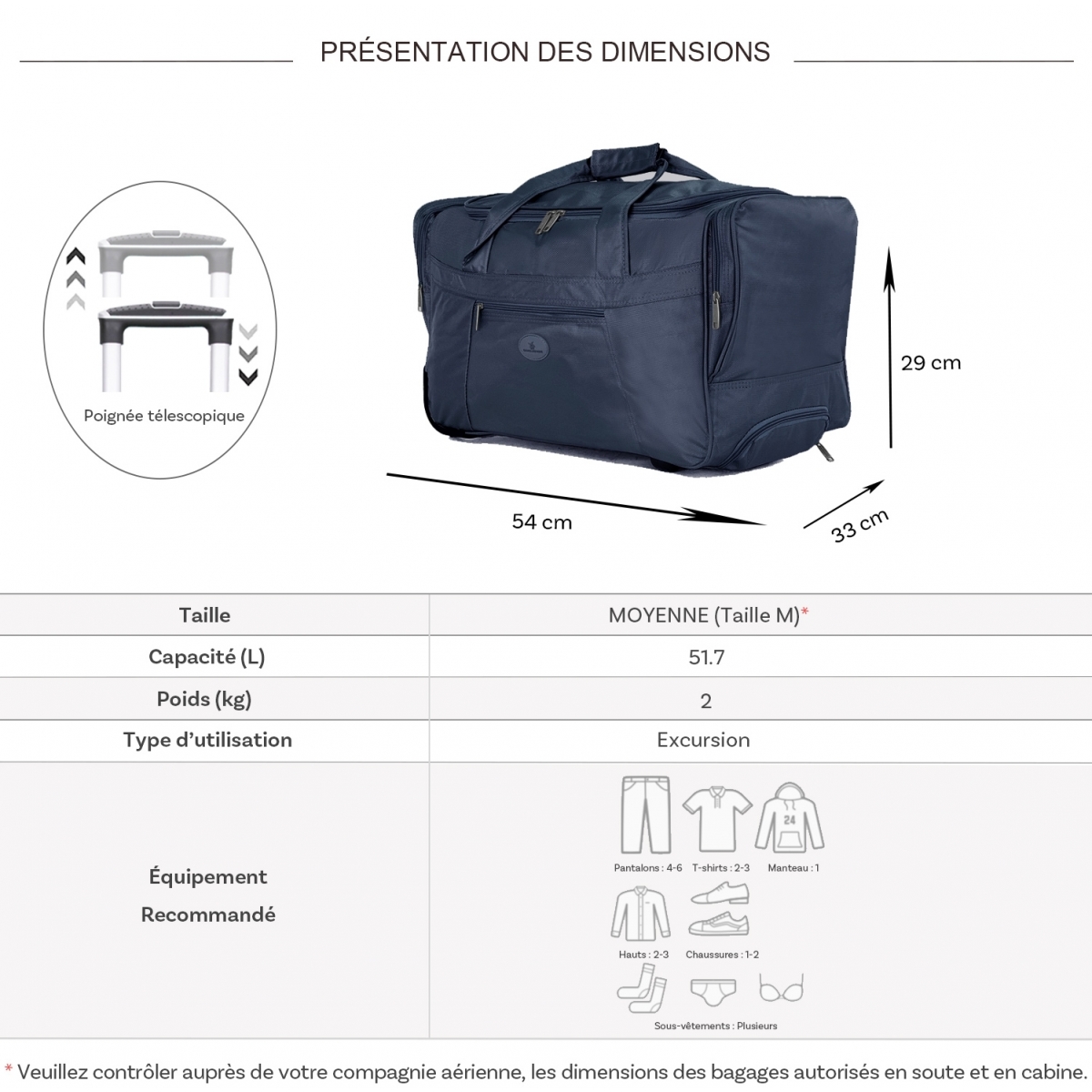 David Jones Sac de voyage cabine avec roulettes 42L David Jones polyester taille S 50cm
