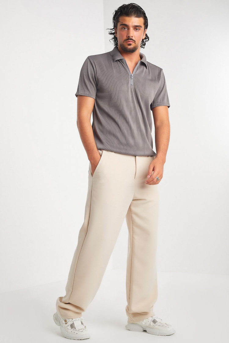 Pantalon beige coupe large