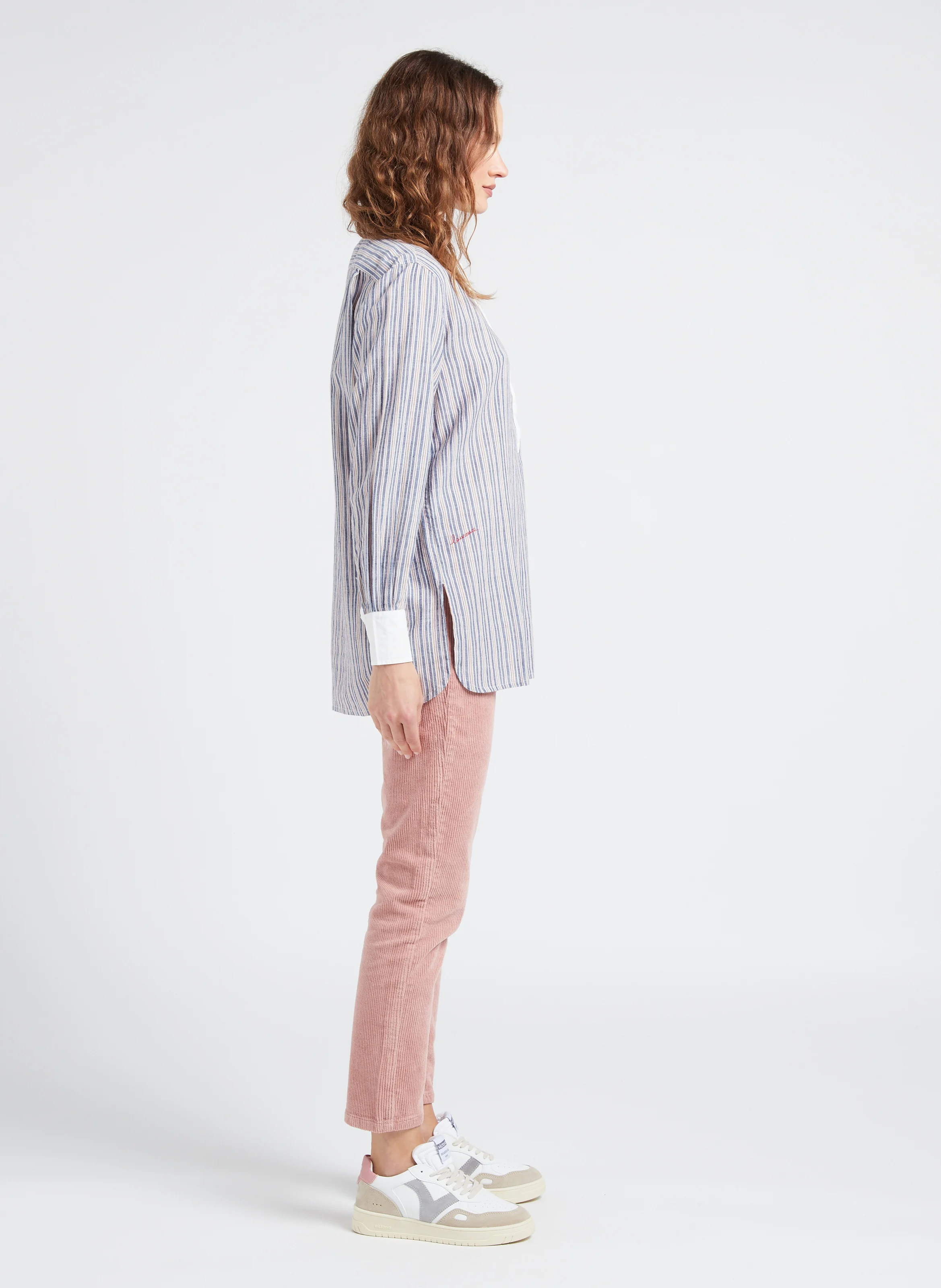 LORI - Blouse ample col mao en coton | Bleu