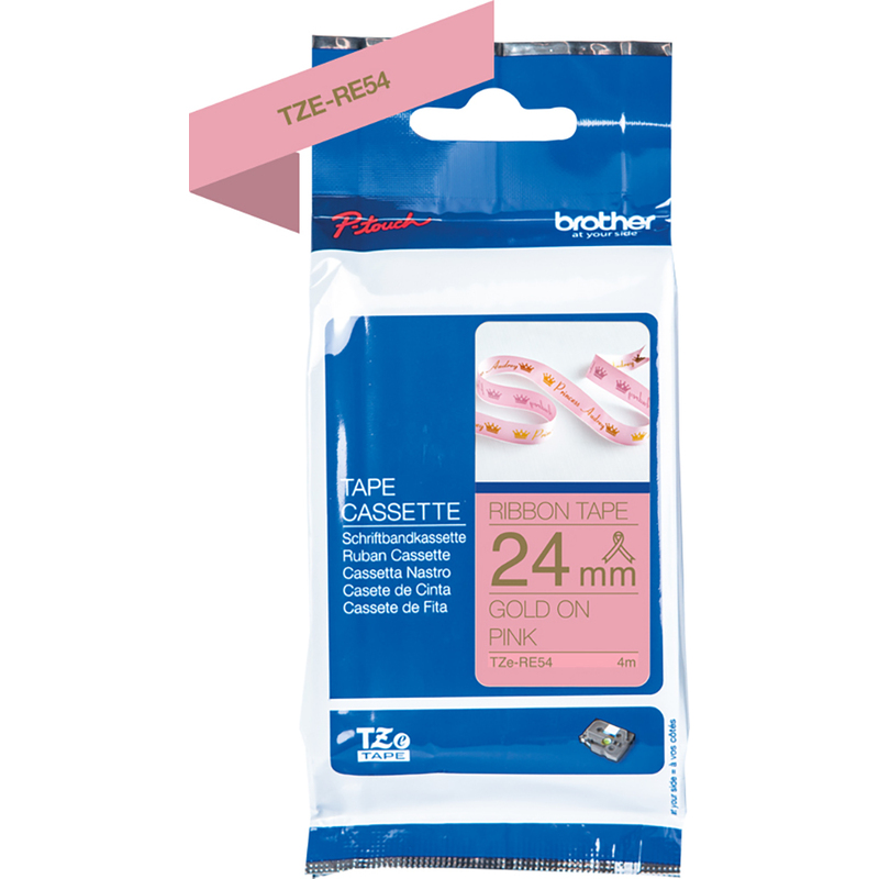 Brother P-Touch Stoffband TZe-RE54, 24 mm, gold auf rosa